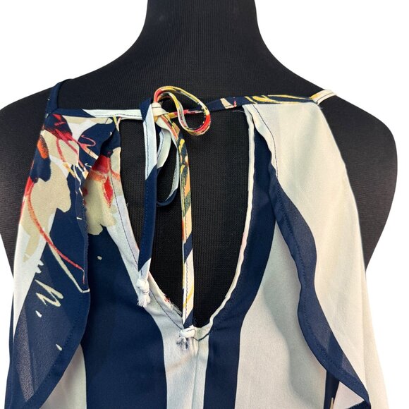 Lily Rose Striped Floral Halter Top With Ruffle Detail & Tie Back - Picture 4 of 8